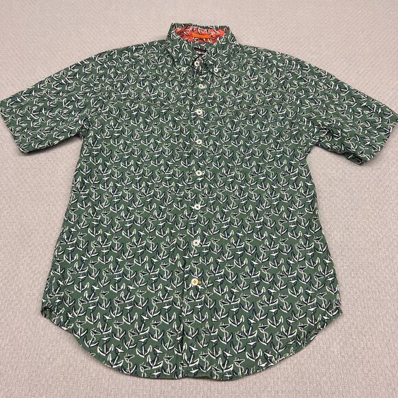 Reyn Spooner Shirt Mens Small Green Geometric Anchor Nautical Beach Casual - Picture 2 of 8